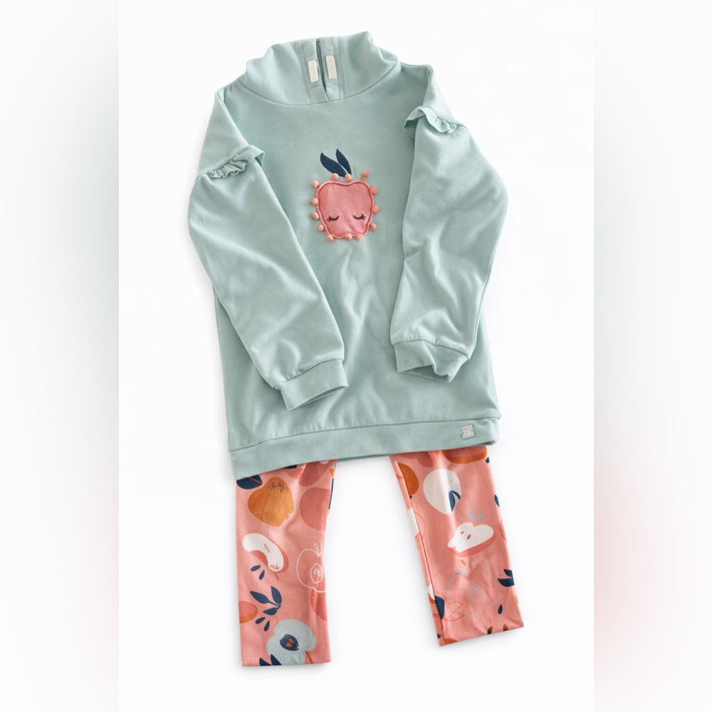 deux par deux Mint Green Sweatshirt with Pink Apple